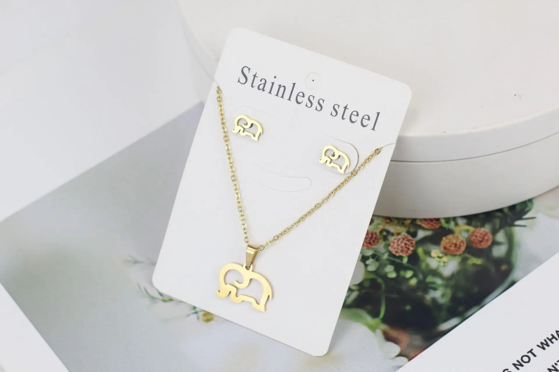 Stainless Steel Butterfly Jewelry Set Gold Earrings Necklace - Image 10