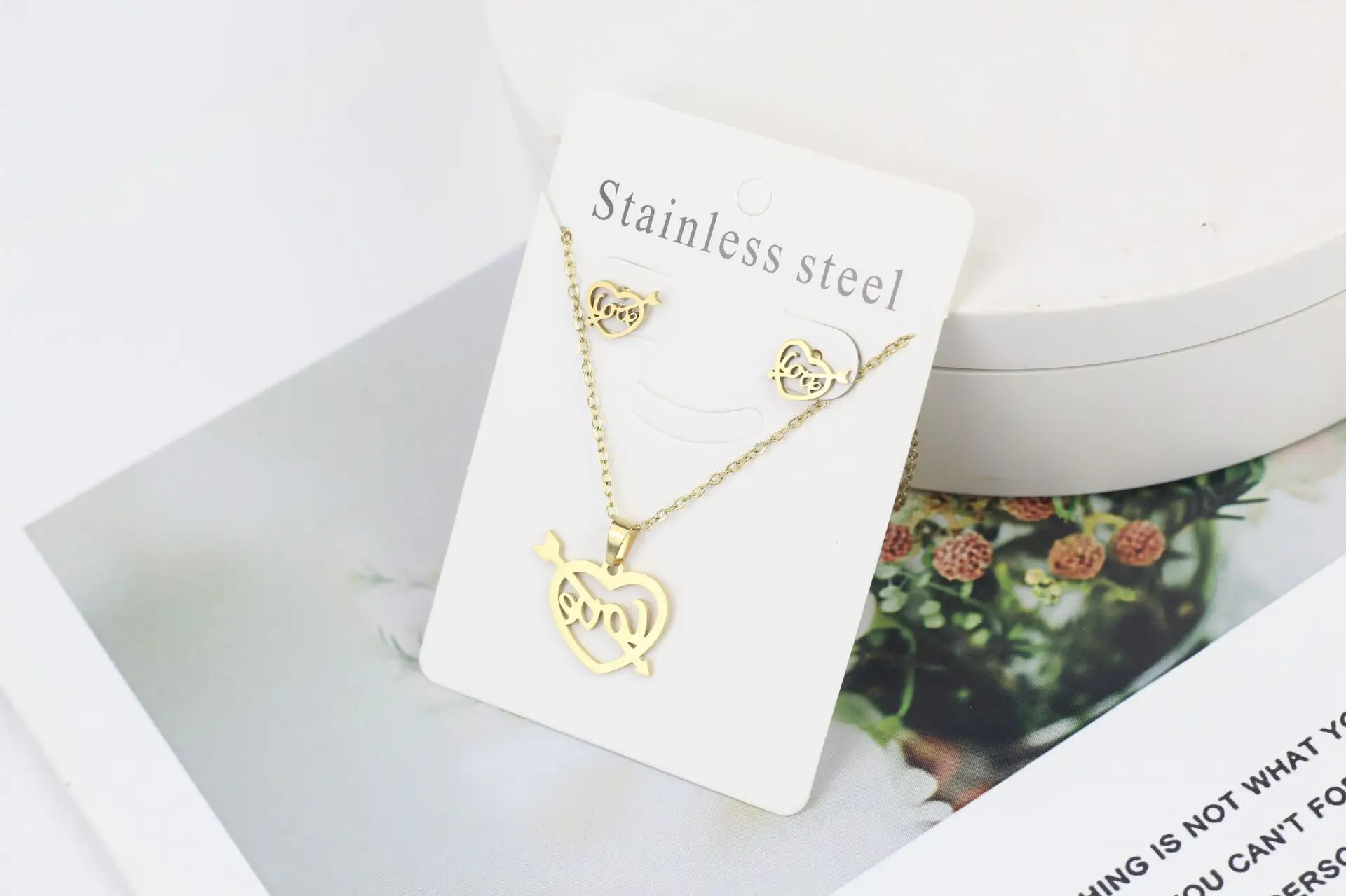 Stainless Steel Butterfly Jewelry Set Gold Earrings Necklace - Image 13