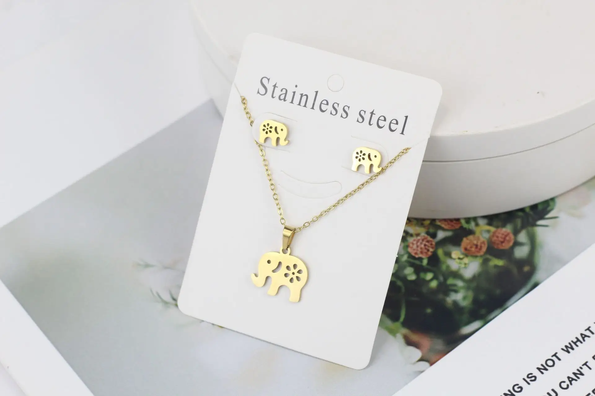 Stainless Steel Butterfly Jewelry Set Gold Earrings Necklace - Image 14