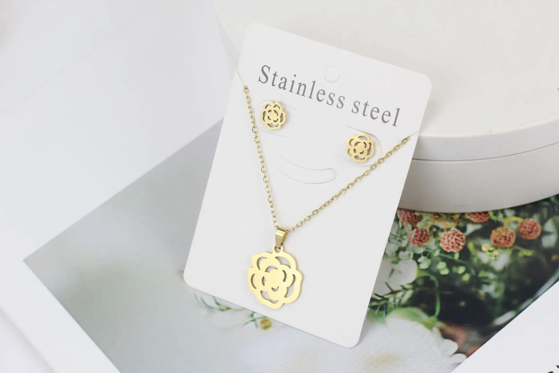 Stainless Steel Butterfly Jewelry Set Gold Earrings Necklace - Image 2