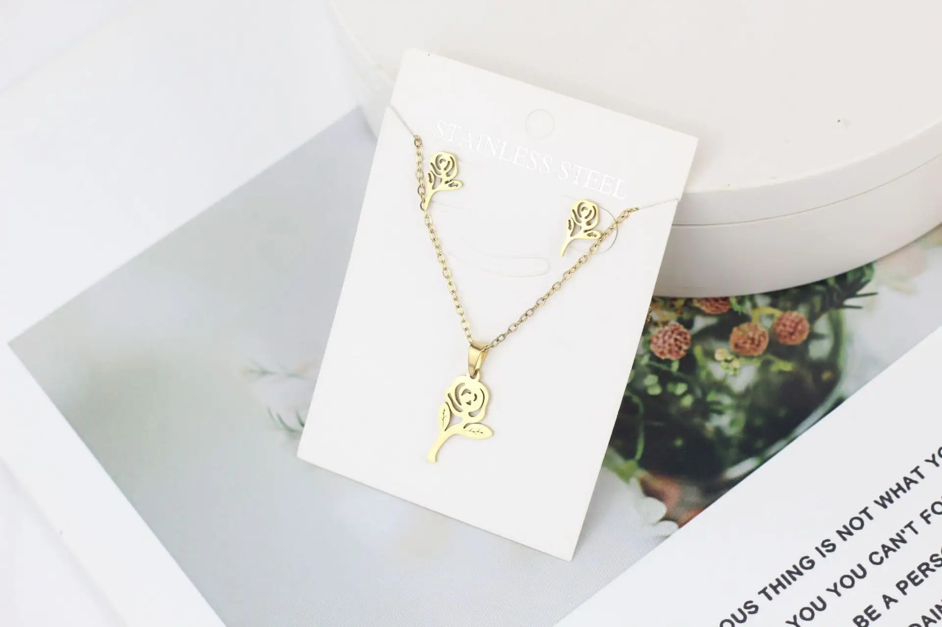 Stainless Steel Butterfly Jewelry Set Gold Earrings Necklace - Image 3