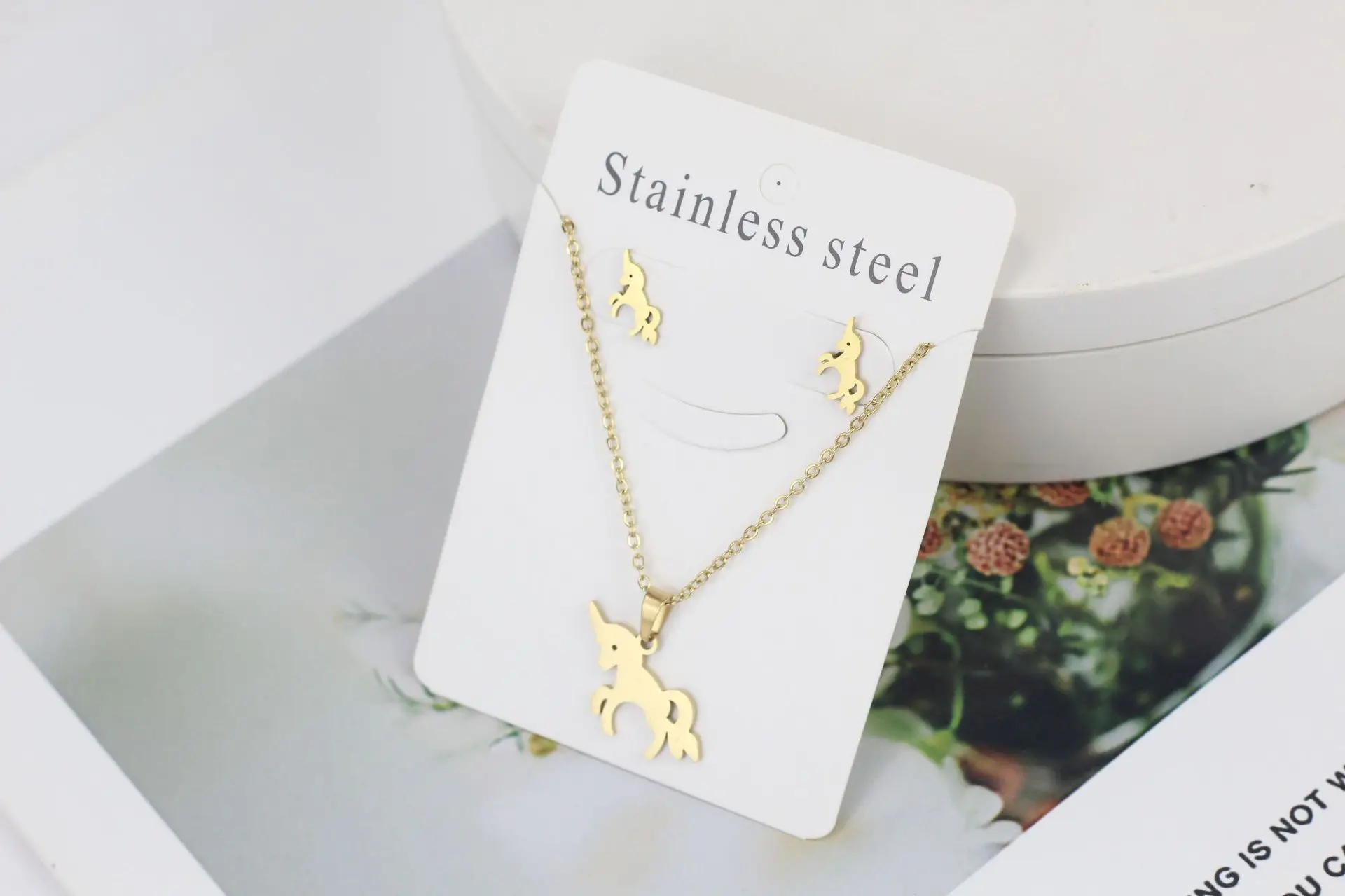 Stainless Steel Butterfly Jewelry Set Gold Earrings Necklace - Image 4