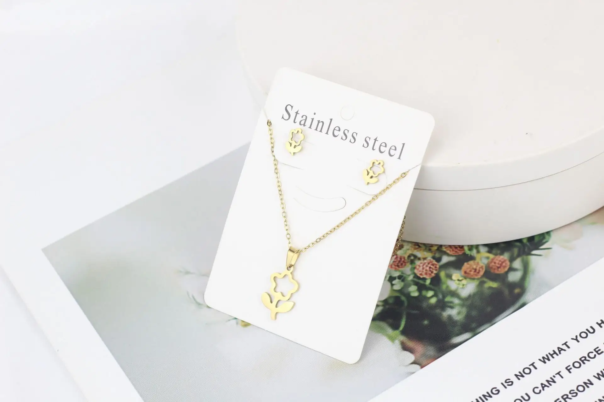 Stainless Steel Butterfly Jewelry Set Gold Earrings Necklace - Image 5