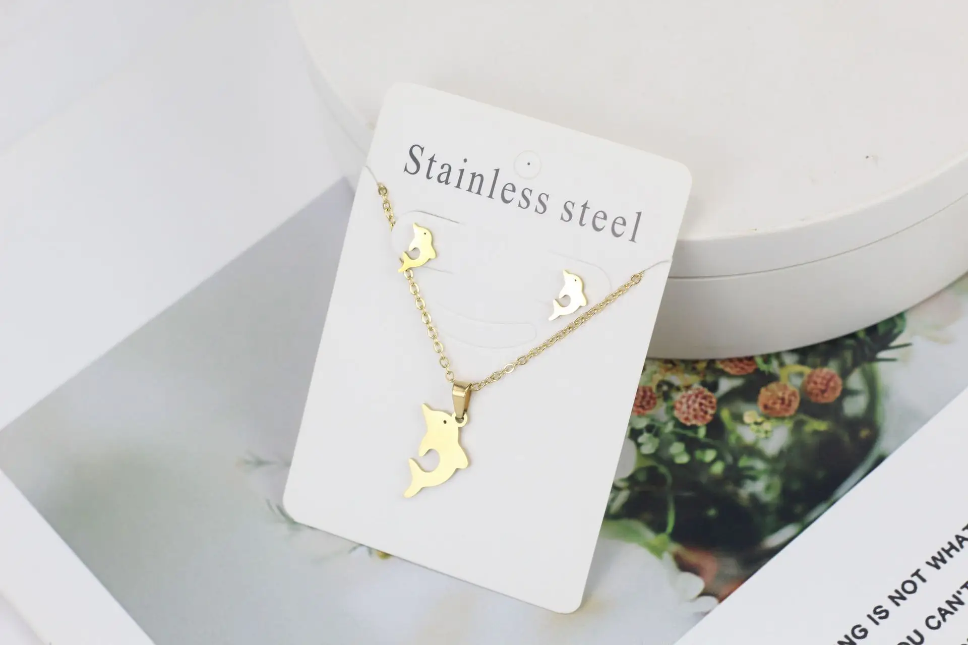 Stainless Steel Butterfly Jewelry Set Gold Earrings Necklace - Image 6