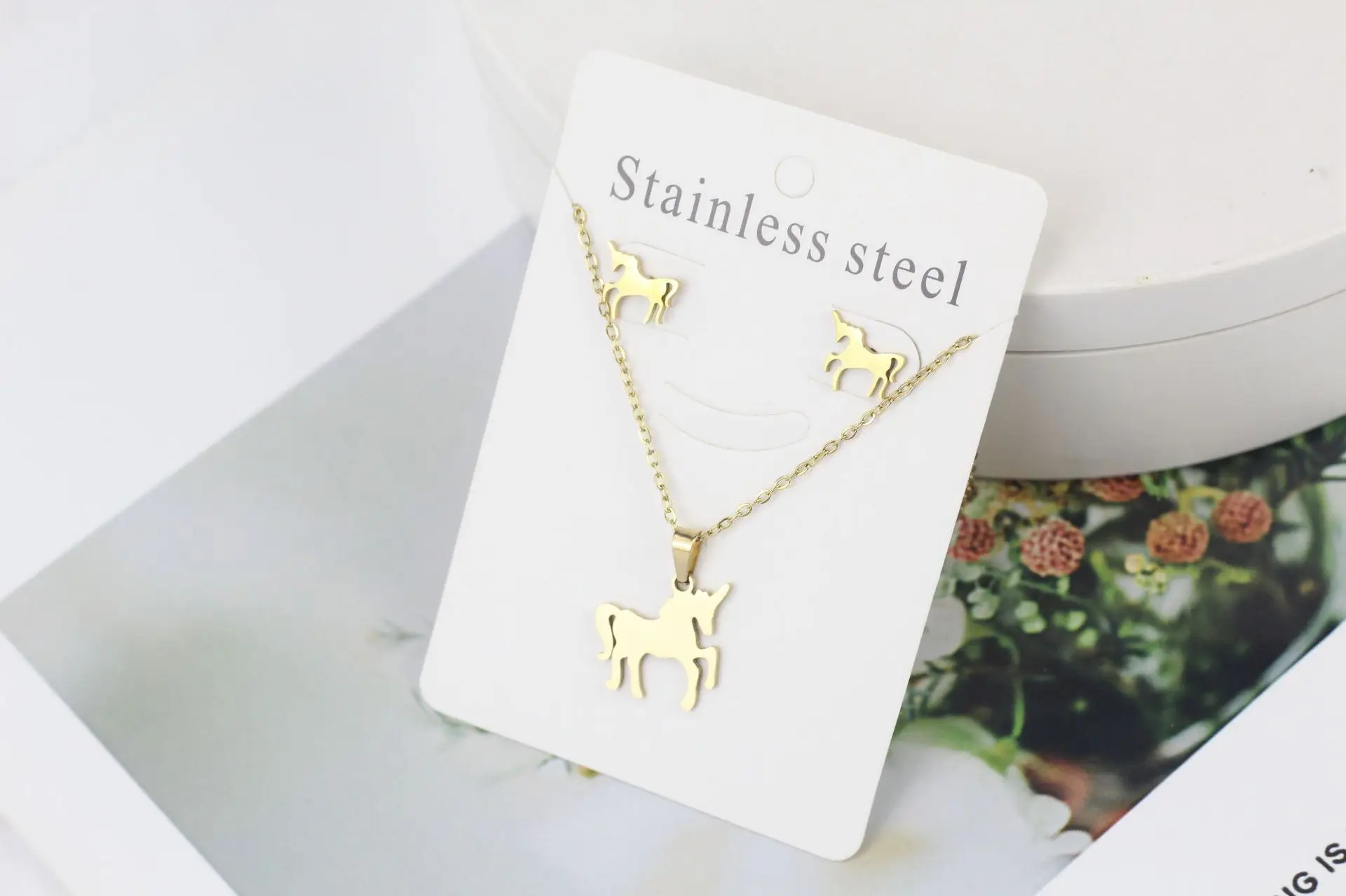 Stainless Steel Butterfly Jewelry Set Gold Earrings Necklace - Image 7