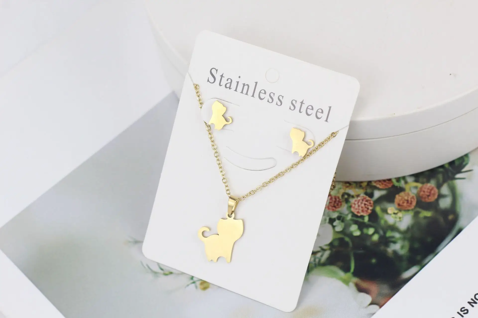 Stainless Steel Butterfly Jewelry Set Gold Earrings Necklace - Image 9