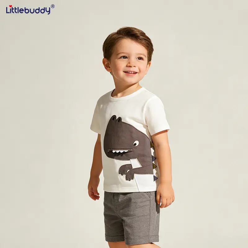 Littlebuddy Boys Cotton Dinosaur T-Shirt Shorts Set - Image 2