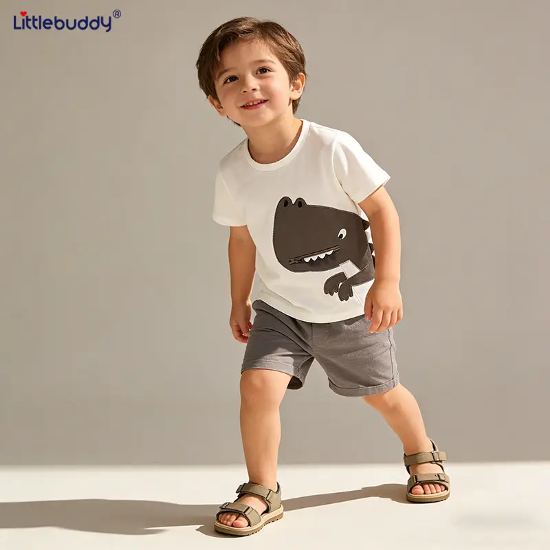 Littlebuddy Boys Cotton Dinosaur T-Shirt Shorts Set - Image 4