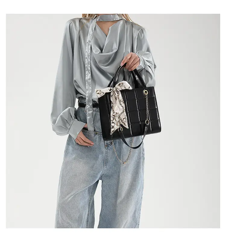 Elegant Scarf Bag Black Rhombic Shoulder Crossbody — feature 22