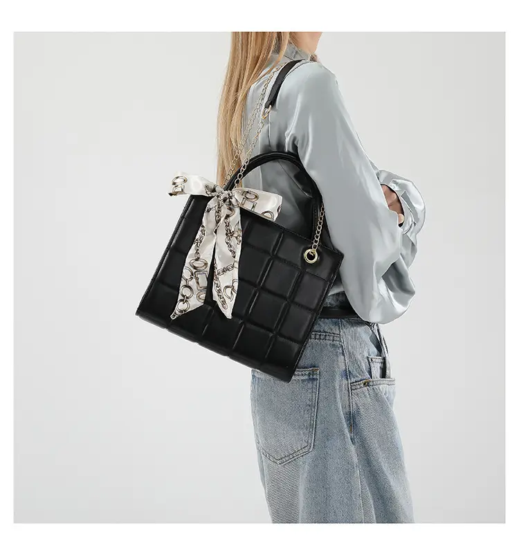 Elegant Scarf Bag Black Rhombic Shoulder Crossbody — feature 24
