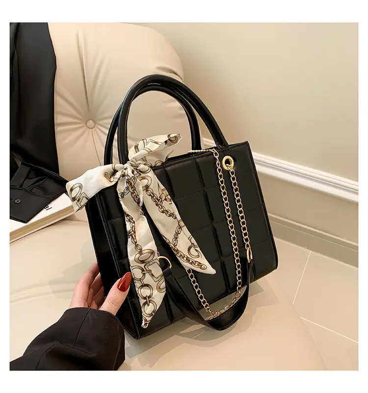 Elegant Scarf Bag Black Rhombic Shoulder Crossbody — feature 32