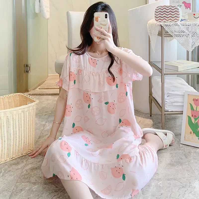 Cotton Silk Nightgown Summer Pajamas Large - Image 4