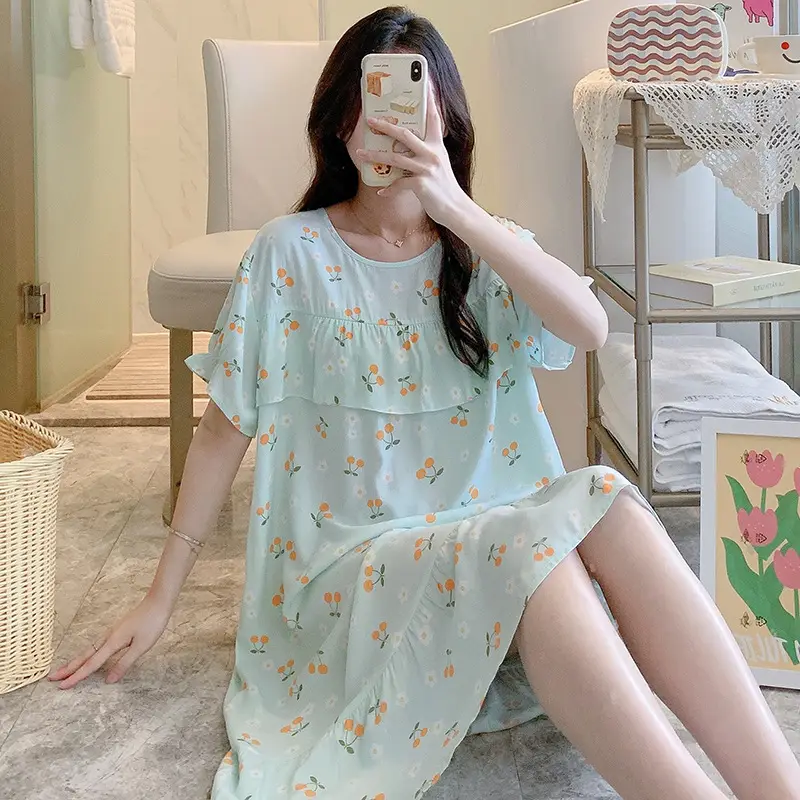 Cotton Silk Nightgown Summer Pajamas Large - Image 5