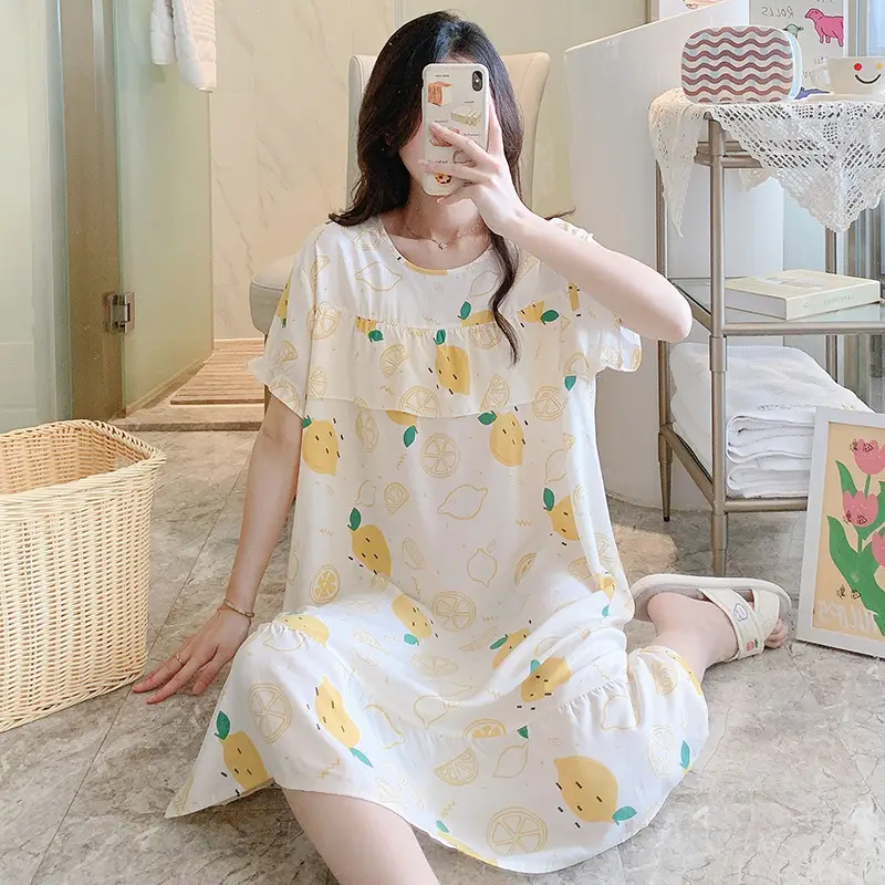 Cotton Silk Nightgown Summer Pajamas Large - Image 6