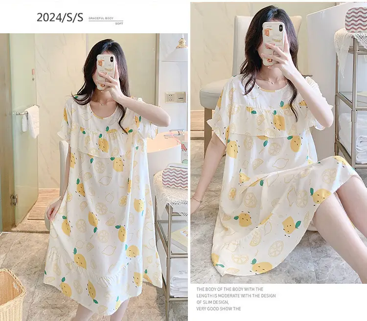 Cotton Silk Nightgown Summer Pajamas Large — feature 10
