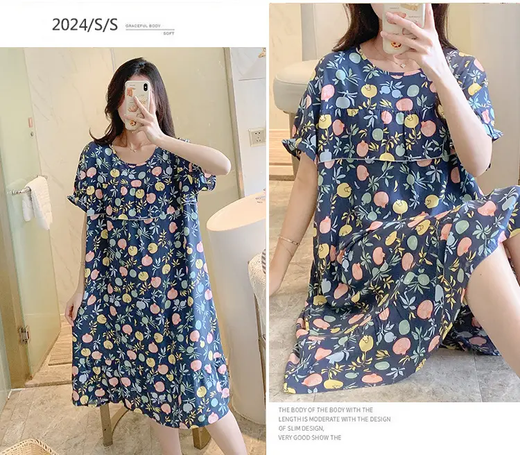 Cotton Silk Nightgown Summer Pajamas Large — feature 12