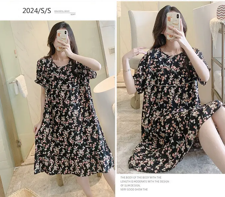 Cotton Silk Nightgown Summer Pajamas Large — feature 14