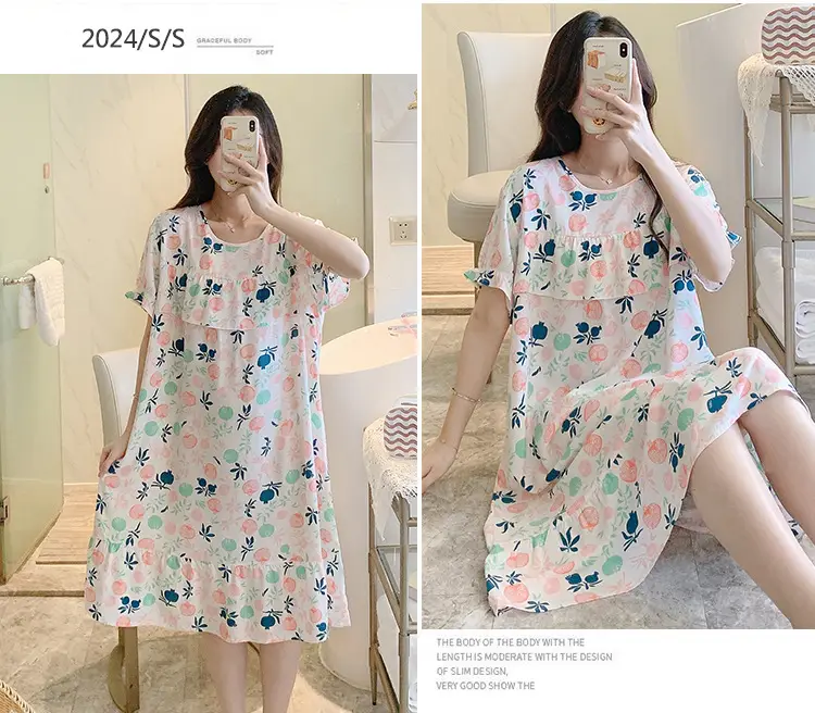 Cotton Silk Nightgown Summer Pajamas Large — feature 16