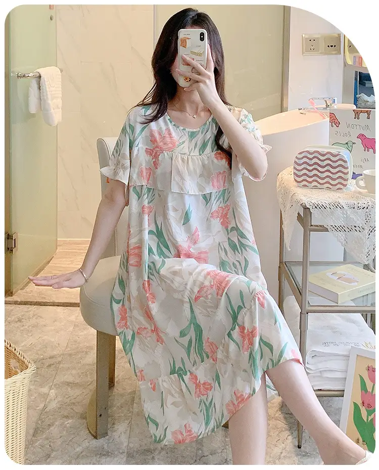 Cotton Silk Nightgown Summer Pajamas Large — feature 17