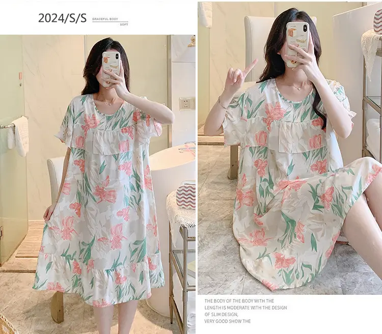 Cotton Silk Nightgown Summer Pajamas Large — feature 18