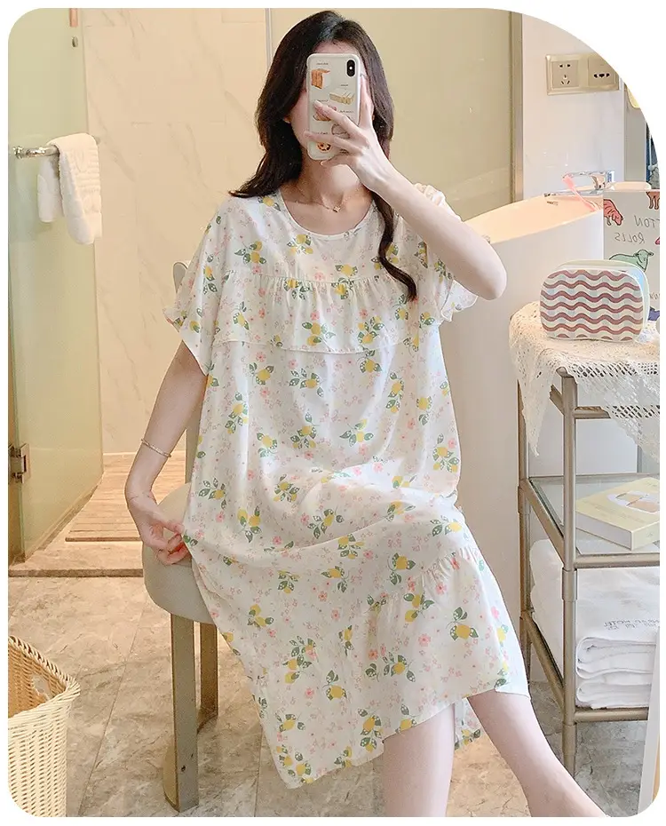 Cotton Silk Nightgown Summer Pajamas Large — feature 19