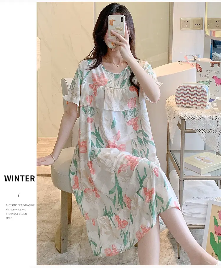 Cotton Silk Nightgown Summer Pajamas Large — feature 2