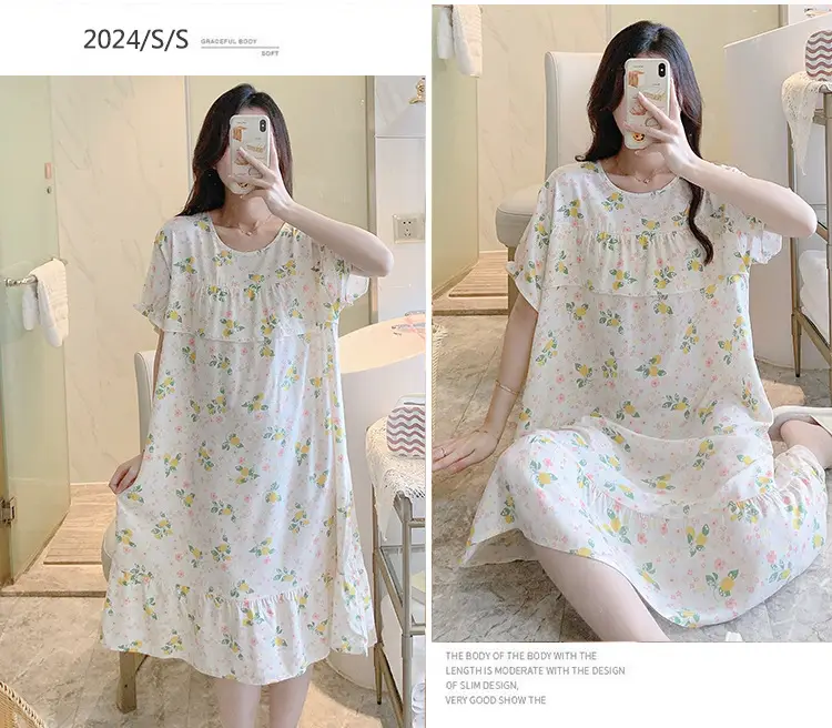 Cotton Silk Nightgown Summer Pajamas Large — feature 20