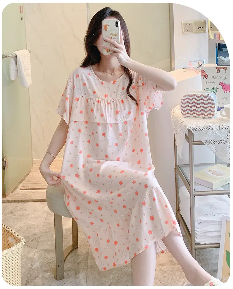 Cotton Silk Nightgown Summer Pajamas Large — feature 21