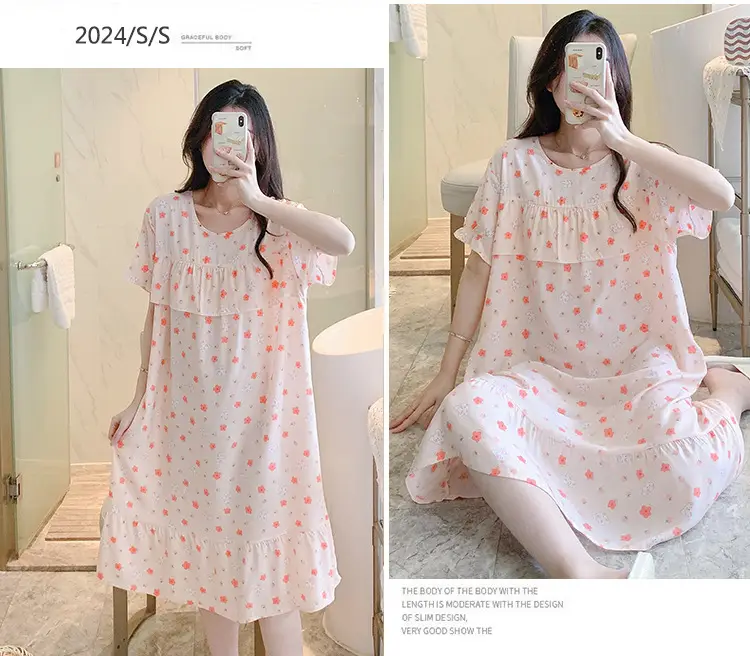 Cotton Silk Nightgown Summer Pajamas Large — feature 22