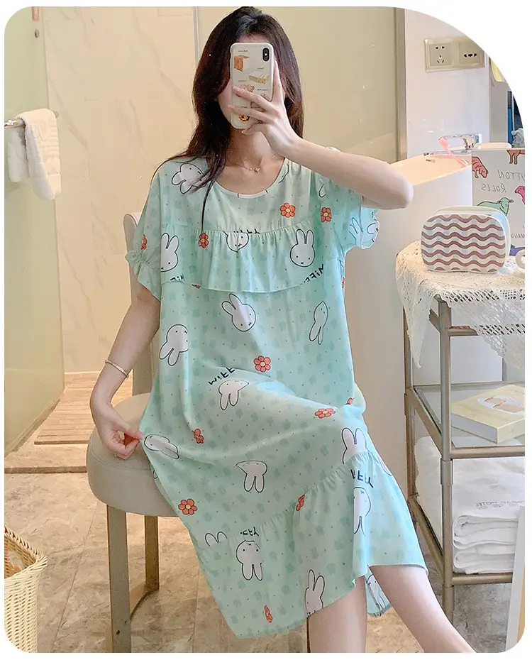 Cotton Silk Nightgown Summer Pajamas Large — feature 23