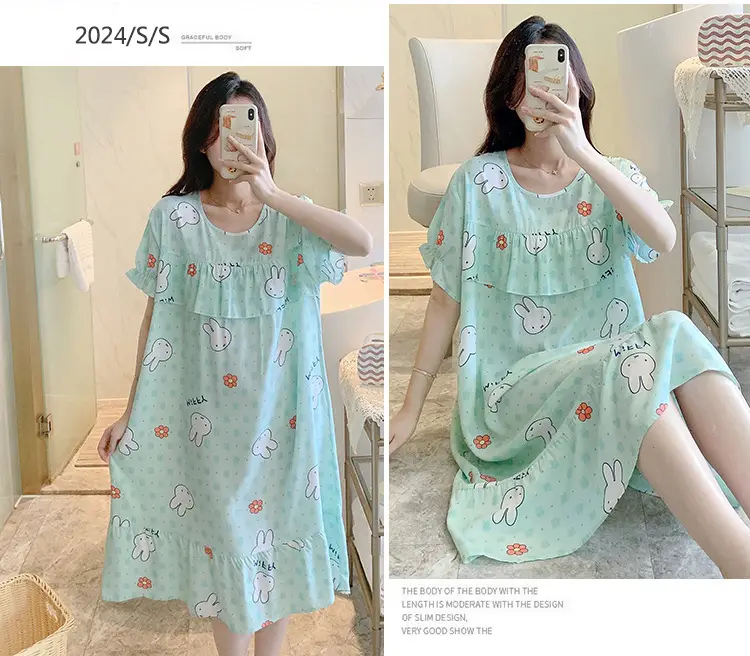 Cotton Silk Nightgown Summer Pajamas Large — feature 24