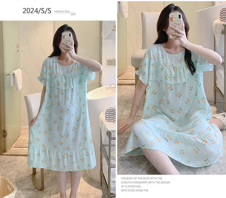 Cotton Silk Nightgown Summer Pajamas Large — feature 26