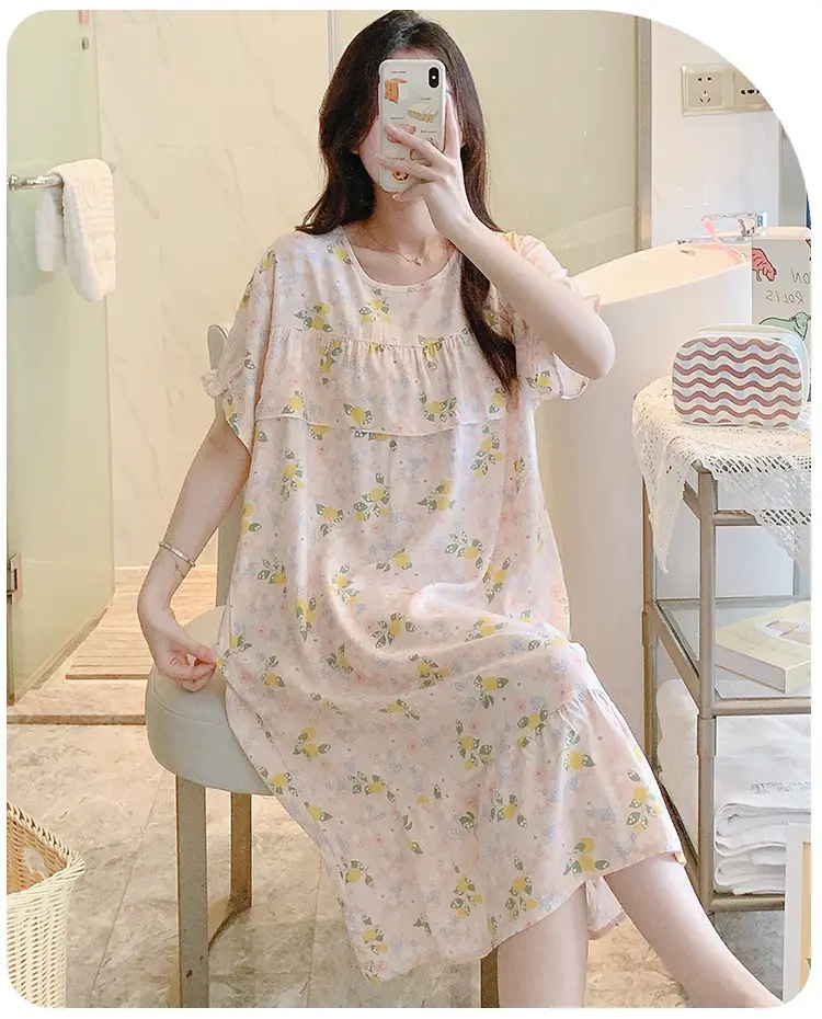 Cotton Silk Nightgown Summer Pajamas Large — feature 27