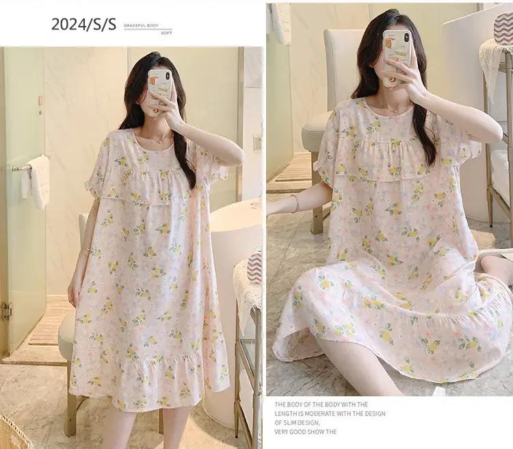 Cotton Silk Nightgown Summer Pajamas Large — feature 28