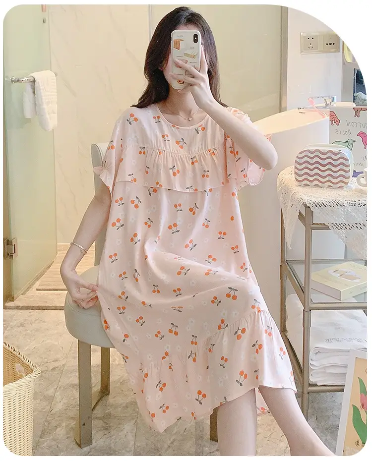 Cotton Silk Nightgown Summer Pajamas Large — feature 29