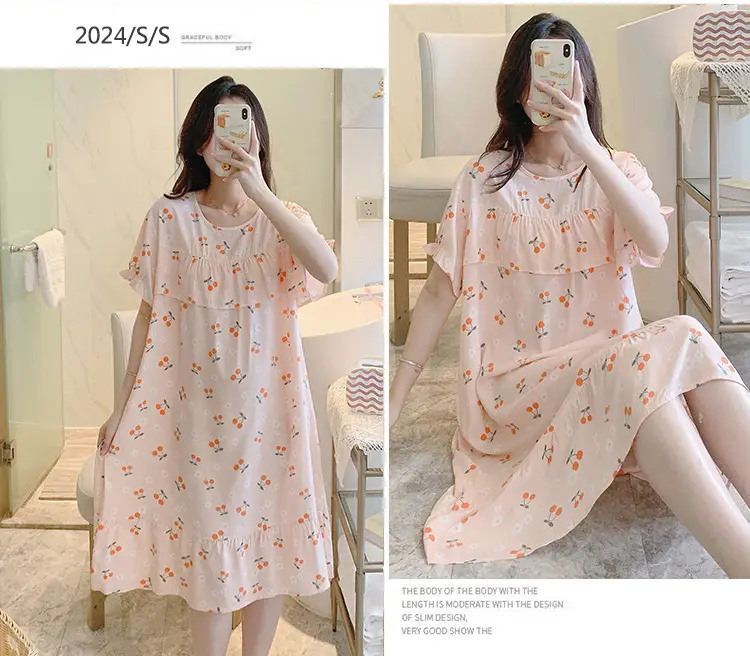Cotton Silk Nightgown Summer Pajamas Large — feature 30