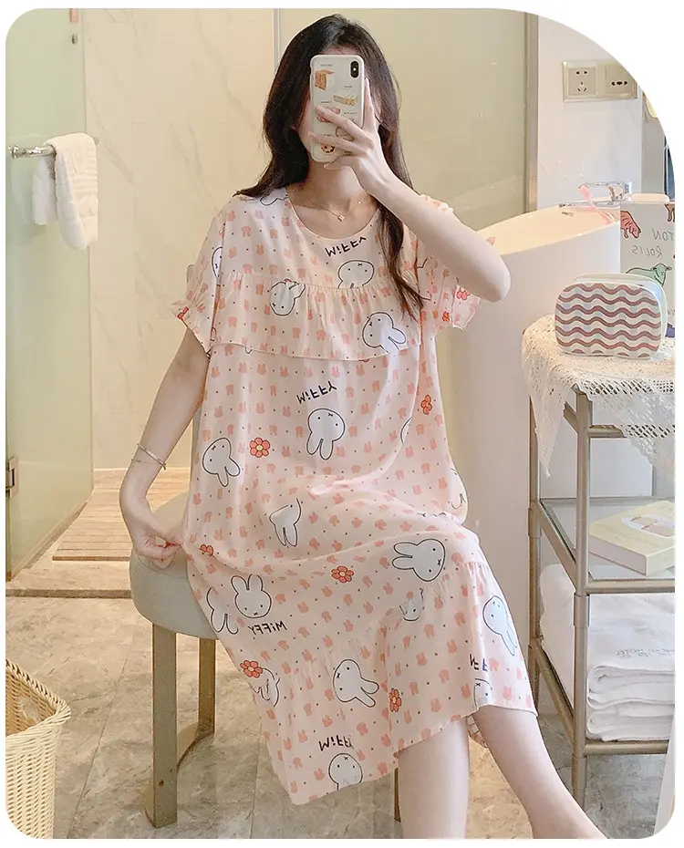 Cotton Silk Nightgown Summer Pajamas Large — feature 31
