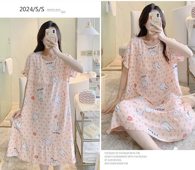 Cotton Silk Nightgown Summer Pajamas Large — feature 32