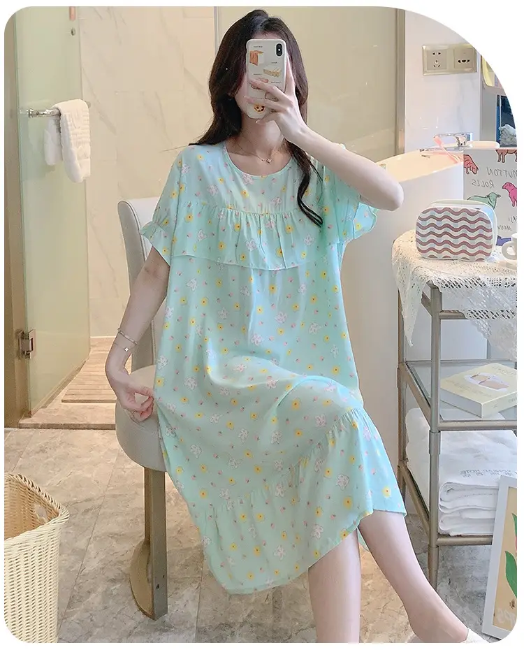 Cotton Silk Nightgown Summer Pajamas Large — feature 33