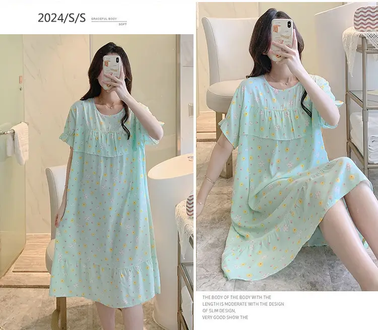 Cotton Silk Nightgown Summer Pajamas Large — feature 34
