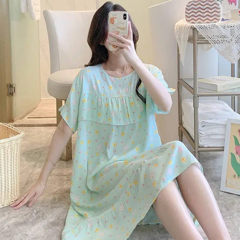 Cotton Silk Nightgown Summer Pajamas Large - Image 2