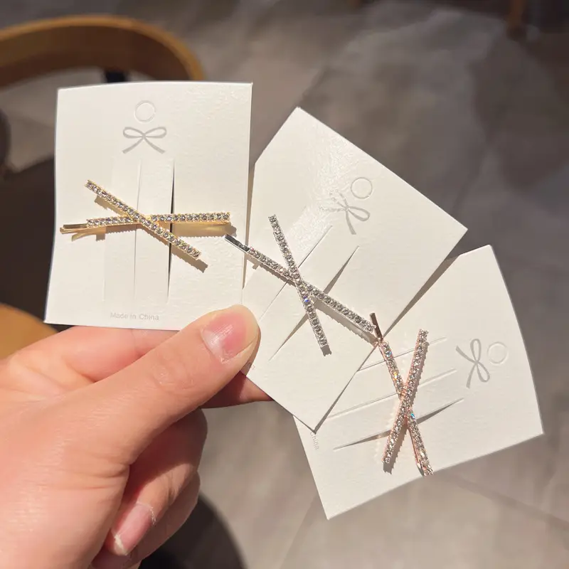 Simple X-Shaped Rhinestone Hair Clips for Girls - Image 9