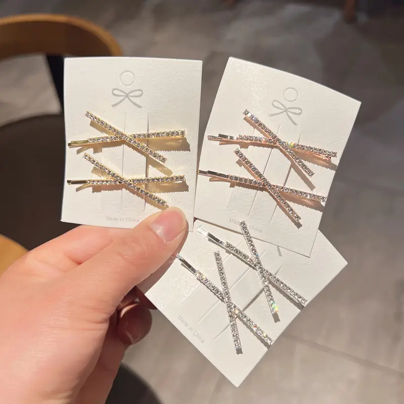 Simple X-Shaped Rhinestone Hair Clips for Girls — feature 3