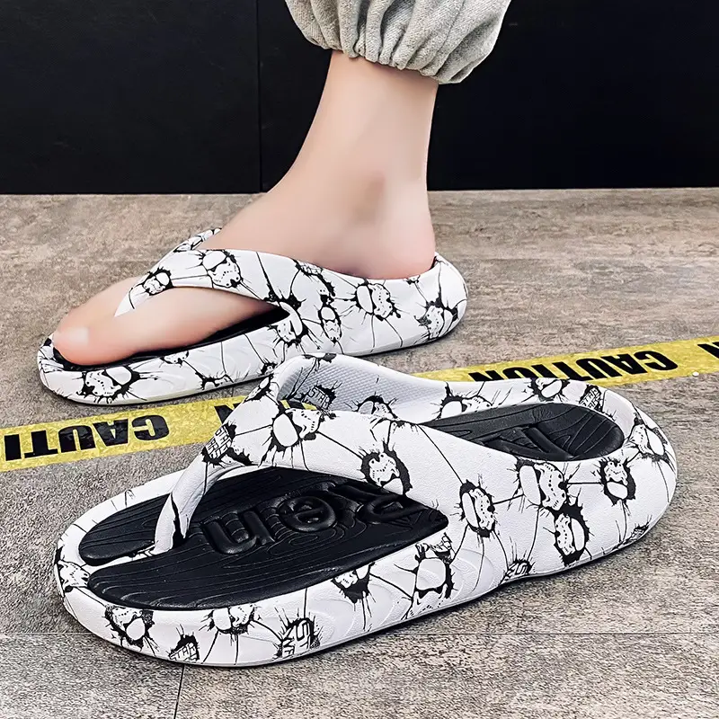 2024 Men's Black Printed Flip Flops Large