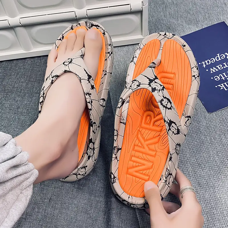 2024 Men's Black Printed Flip Flops Large
