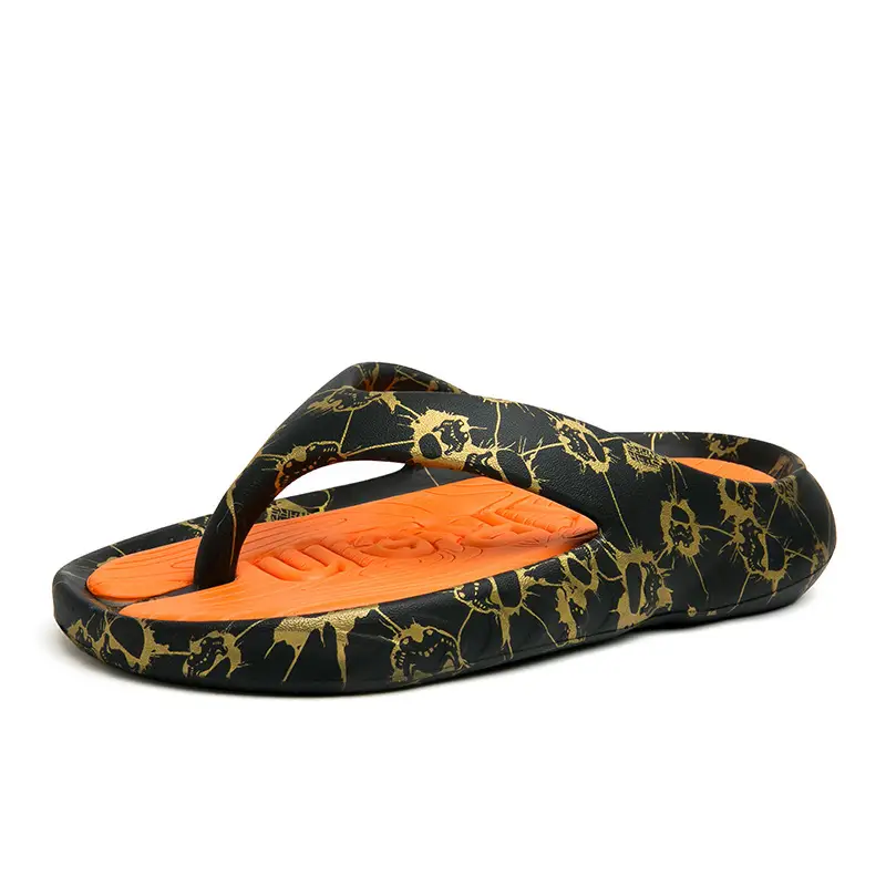 2024 Men's Black Printed Flip Flops Large