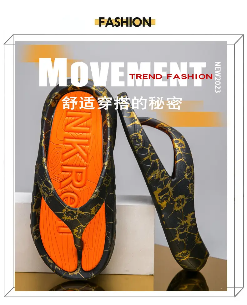 2024 Men's Black Printed Flip Flops Large — feature 1