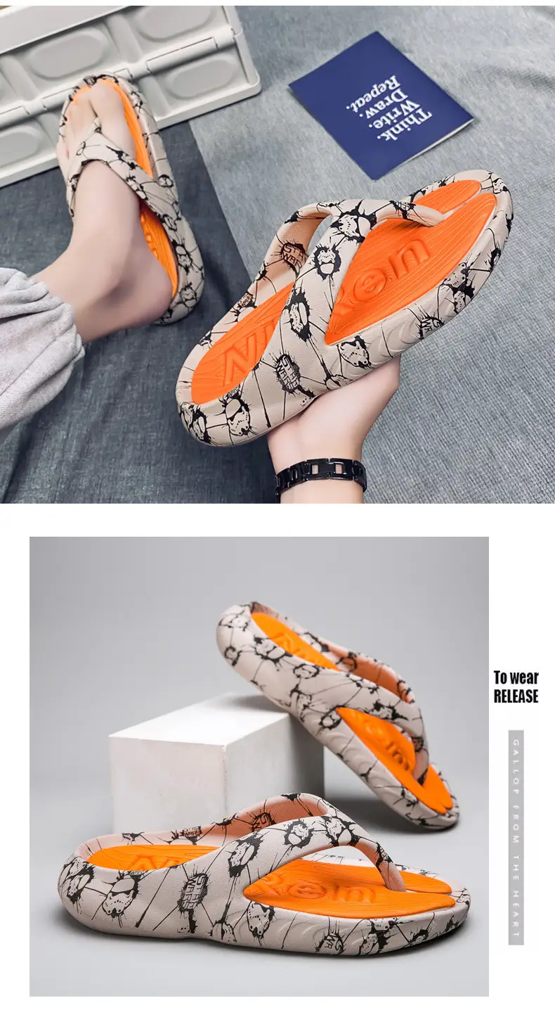 2024 Men's Black Printed Flip Flops Large — feature 12