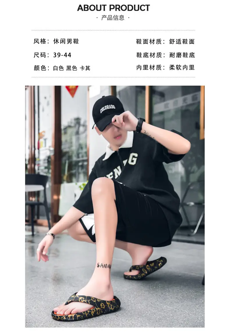 2024 Men's Black Printed Flip Flops Large — feature 3