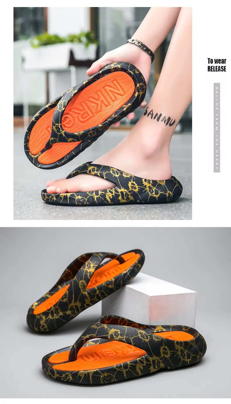 2024 Men's Black Printed Flip Flops Large — feature 7
